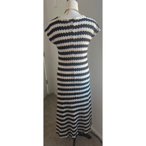 NWT Zara Limited Edition Black/Cream Striped Long Contrast Crochet Knit Dress L - Picture 5 of 10
